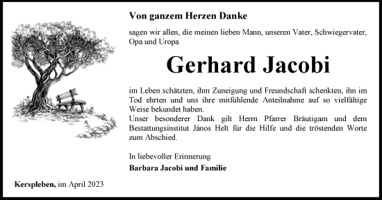 Traueranzeige von Gerhard Jacobi von Thüringer Allgemeine, Thüringische Landeszeitung