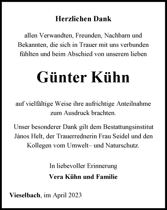 Traueranzeige von Günter Kühn von Thüringer Allgemeine, Thüringische Landeszeitung