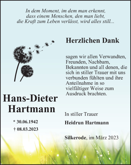 Traueranzeige von Hans-Dieter Hartmann von Thüringer Allgemeine