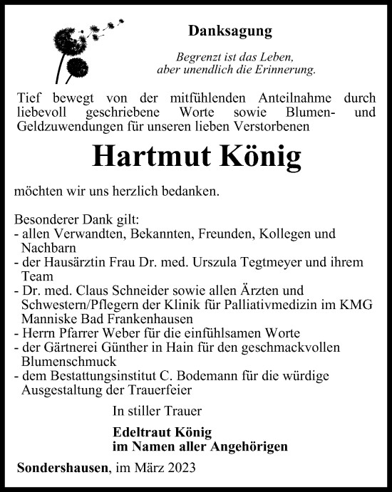 Traueranzeige von Hartmut König