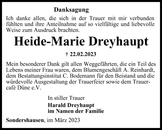 Traueranzeige von Heide-Marie Dreyhaupt