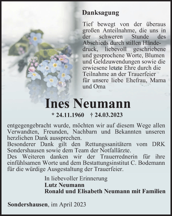 Traueranzeige von Ines Neumann