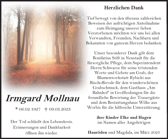 Traueranzeige von Irmgard Mollnau von Thüringer Allgemeine