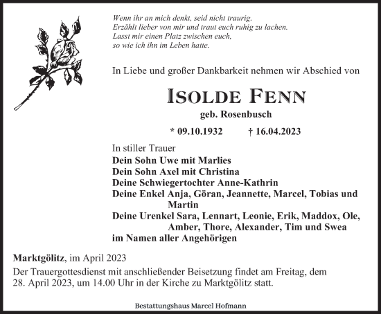 Traueranzeige von Isolde Fenn