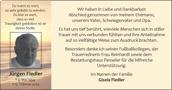 Traueranzeige von Jürgen Fiedler von Thüringer Allgemeine