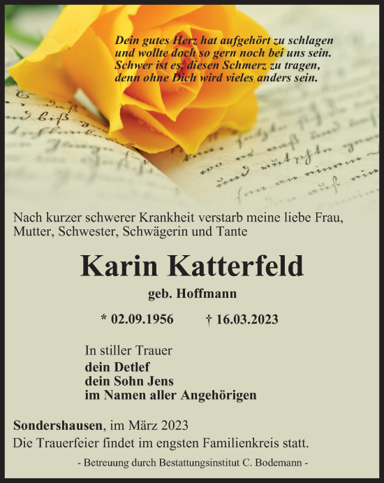 Traueranzeige von Karin Katterfeld