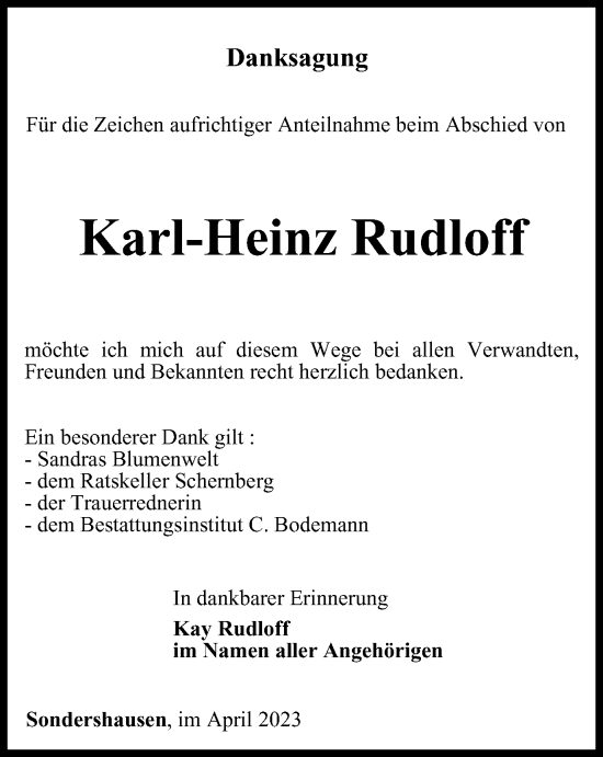 Traueranzeige von Karl-Heinz Rudloff