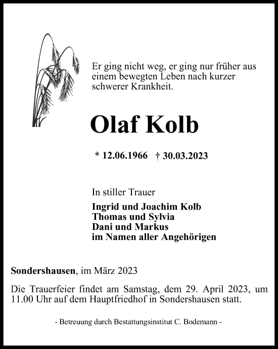 Traueranzeige von Olaf Kolb