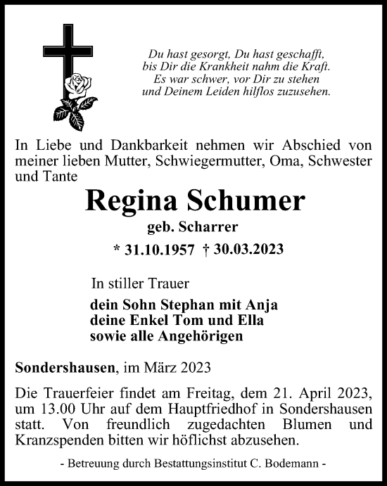 Traueranzeige von Regina Schumer