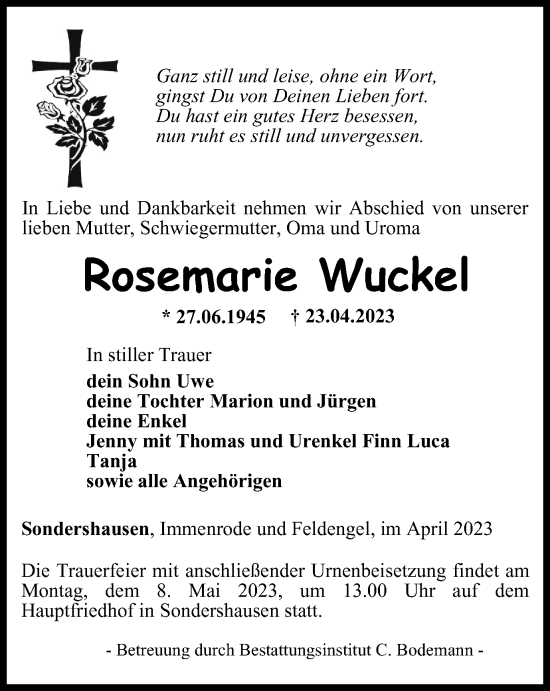 Traueranzeige von Rosemarie Wuckel