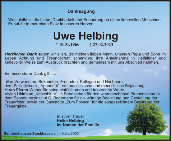 Traueranzeige von Uwe Helbing