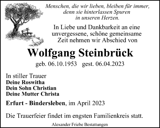 Traueranzeige von Wolfgang Steinbrück