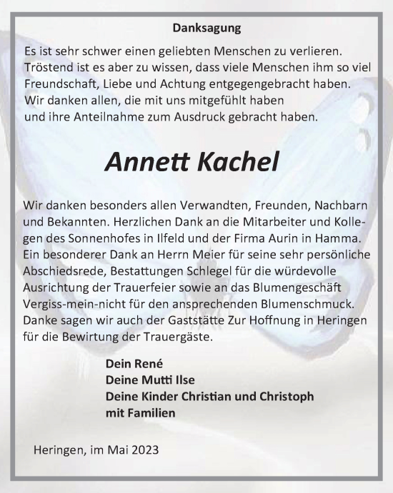 Traueranzeige von Annett Kachel von Thüringer Allgemeine