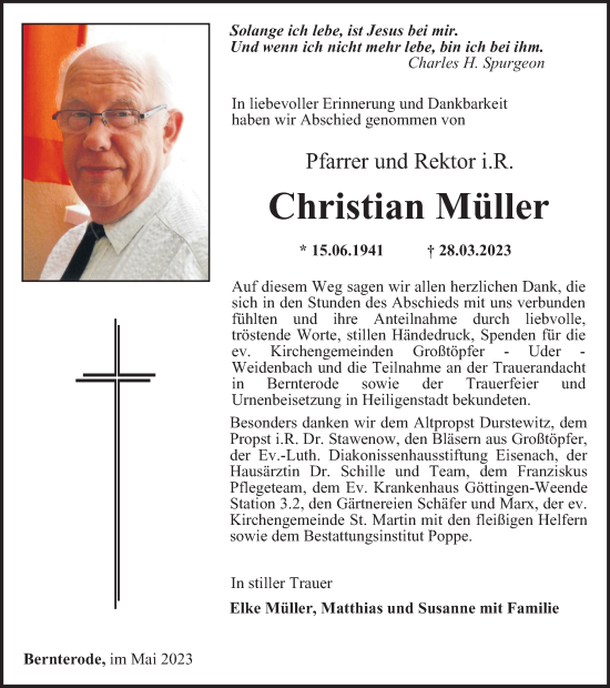 Traueranzeige von Christian Müller von Thüringer Allgemeine