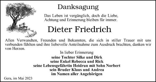 Traueranzeige von Dieter Friedrich