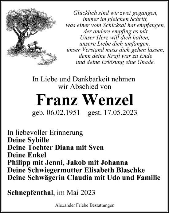 Traueranzeige von Franz Wenzel