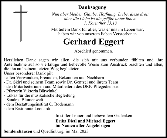 Traueranzeige von Gerhard Eggert