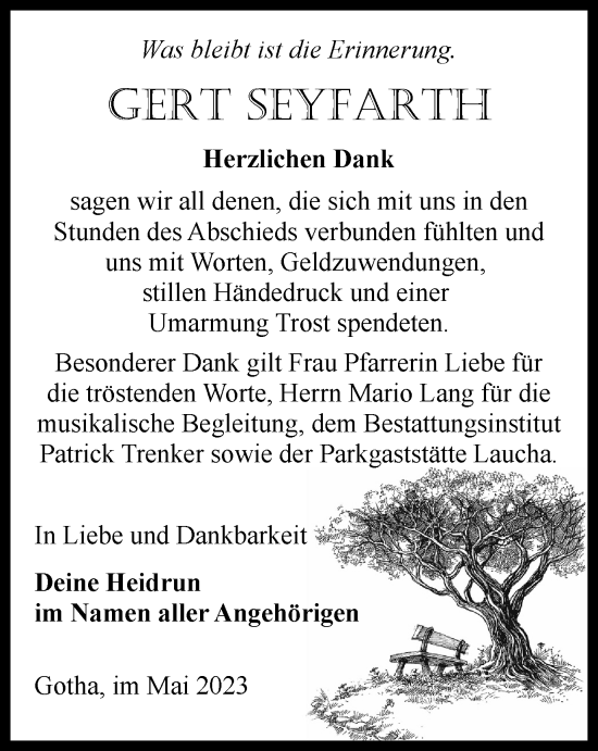 Traueranzeige von Gert Seyfarth von Thüringer Allgemeine, Thüringische Landeszeitung