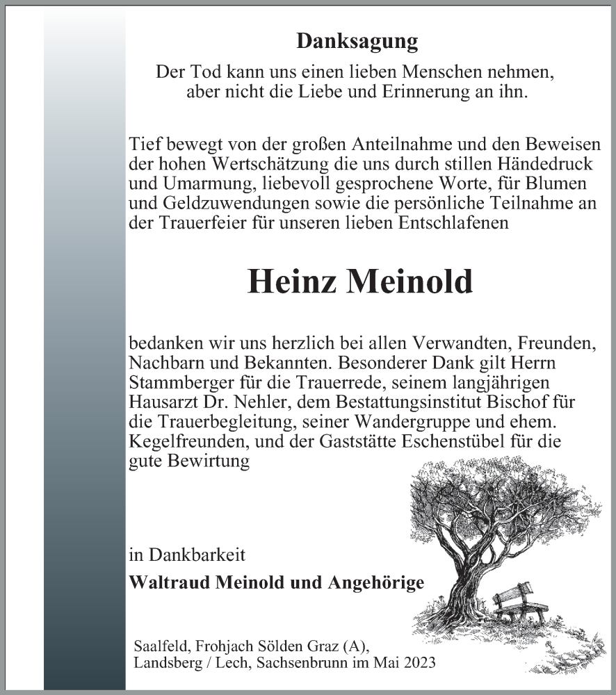  Traueranzeige für Heinz Meinold vom 20.05.2023 aus Ostthüringer Zeitung