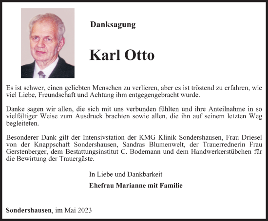 Traueranzeige von Karl Otto von Thüringer Allgemeine