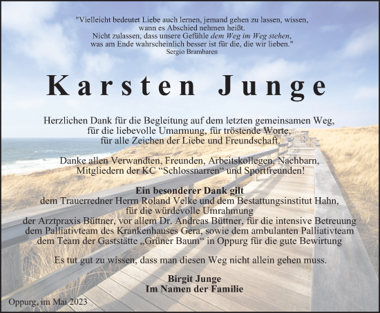 Traueranzeige von Karsten Junge