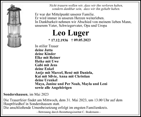 Traueranzeige von Leo Luger von Thüringer Allgemeine