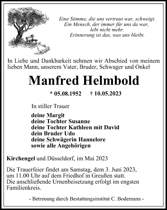 Traueranzeige von Manfred Helmbold