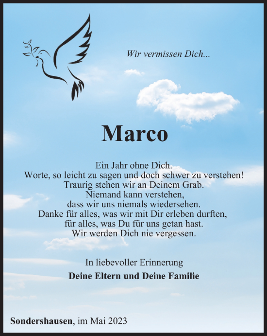 Traueranzeige von Marco 