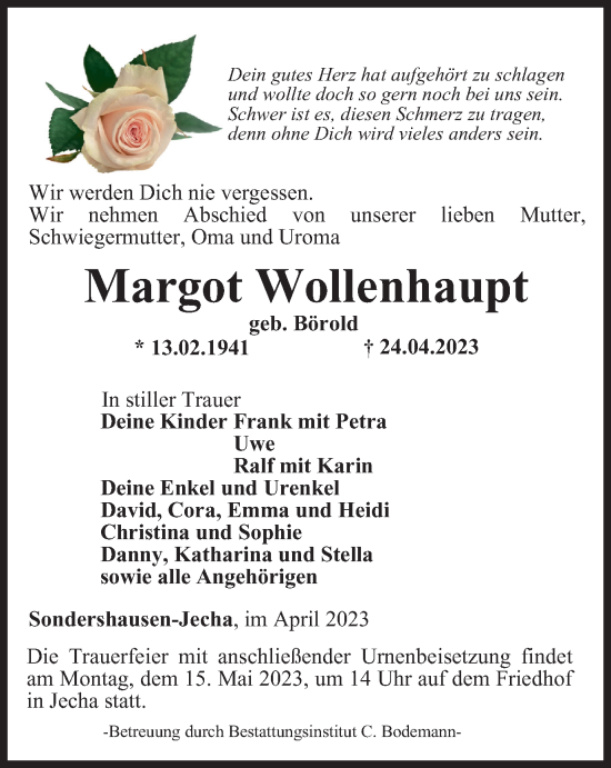 Traueranzeige von Margot Wollenhaupt