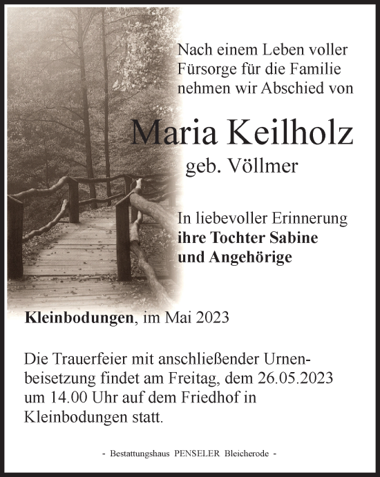 Traueranzeige von Maria Keilholz von Thüringer Allgemeine