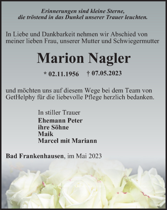 Traueranzeige von Marion Nagler