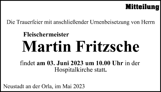 Traueranzeige von Martin Fritzsche