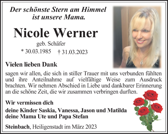 Traueranzeige von Nicole Werner von Thüringer Allgemeine