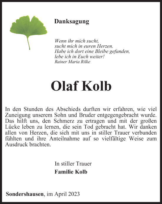 Traueranzeige von Olaf Kolb