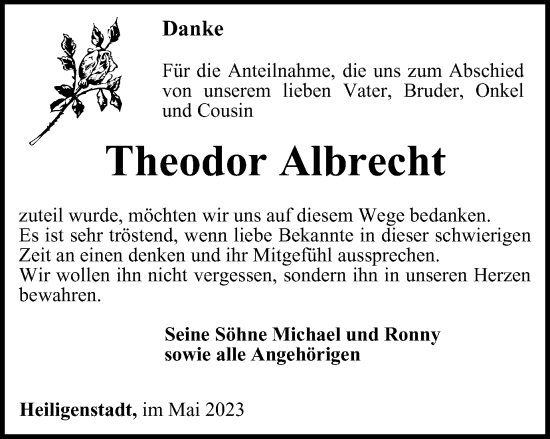 Traueranzeige von Theodor Albrecht von Thüringer Allgemeine