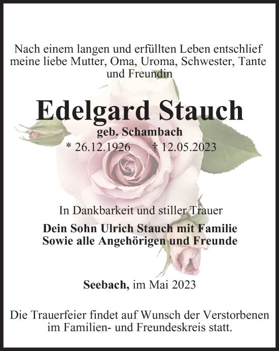 Traueranzeige von Edelgard Stauch von Thüringer Allgemeine, Thüringische Landeszeitung