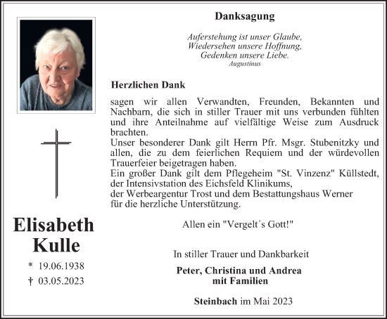 Traueranzeige von Elisabeth Kulle von Thüringer Allgemeine