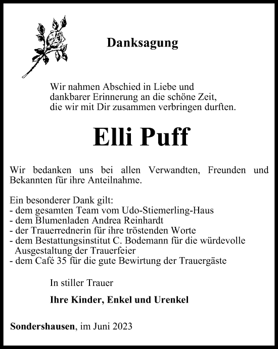 Traueranzeige von Elli Puff