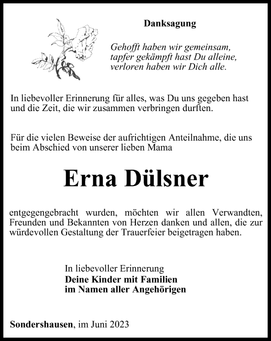 Traueranzeige von Erna Dülsner