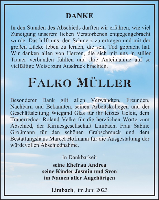 Traueranzeige von Falko Müller