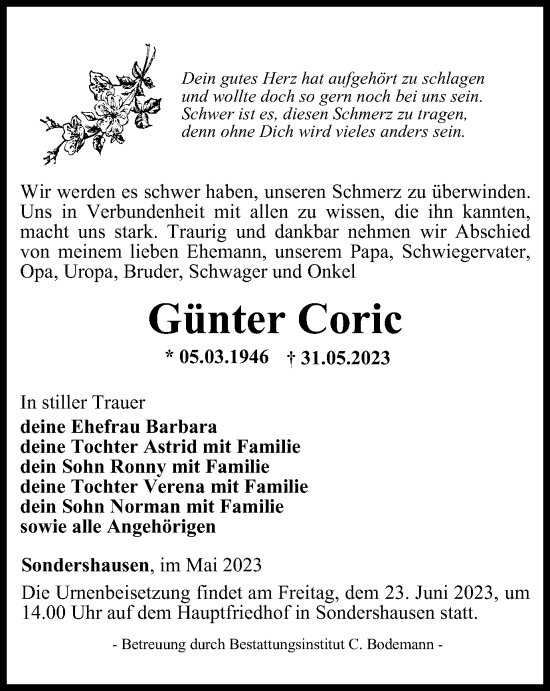 Traueranzeige von Günter Coric