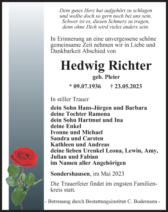 Traueranzeige von Hedwig Richter