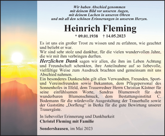 Traueranzeige von Heinrich Fleming