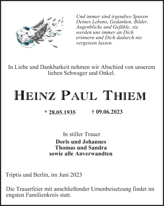 Traueranzeige von Heinz Paul Thiem