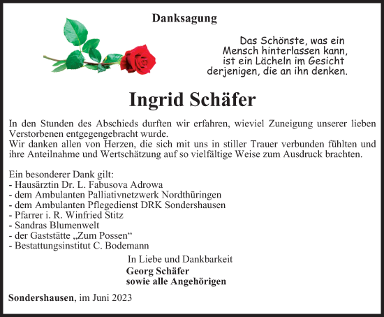 Traueranzeige von Ingrid Schäfer