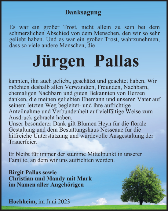 Traueranzeige von Jürgen Pallas von Thüringer Allgemeine, Thüringische Landeszeitung