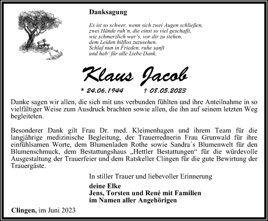 Traueranzeige von Klaus Jacob von Thüringer Allgemeine