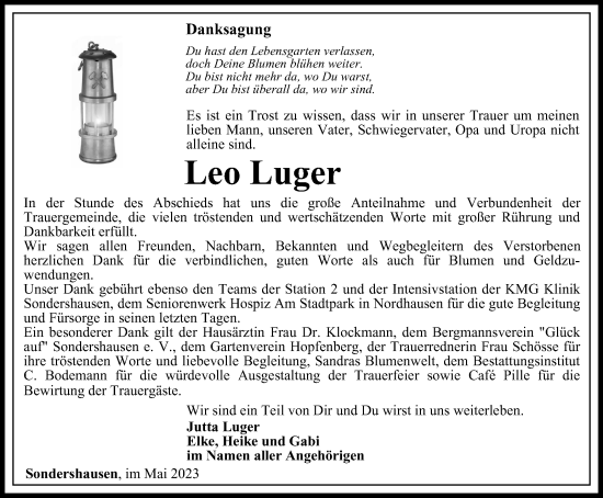 Traueranzeige von Leo Luger