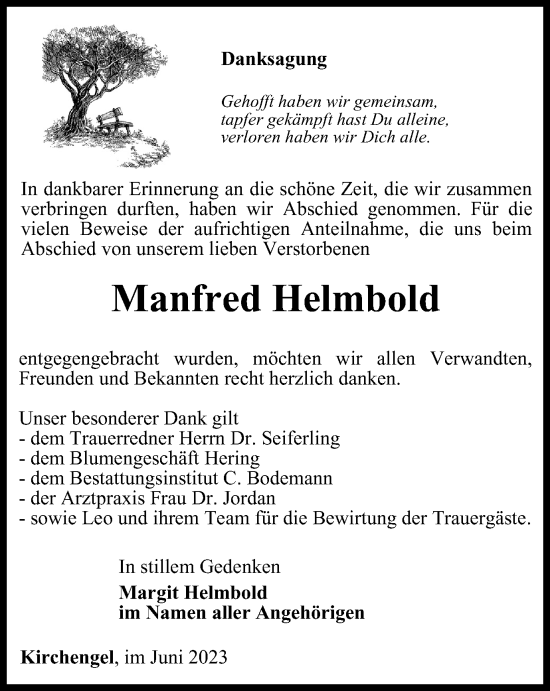 Traueranzeige von Manfred Helmbold