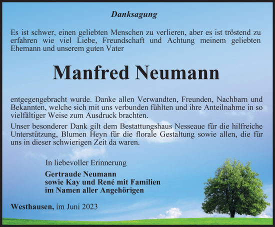 Traueranzeige von Manfred Neumann von Thüringer Allgemeine, Thüringische Landeszeitung